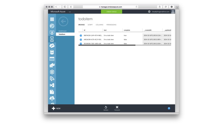 Azure Mobile Services Demo Table